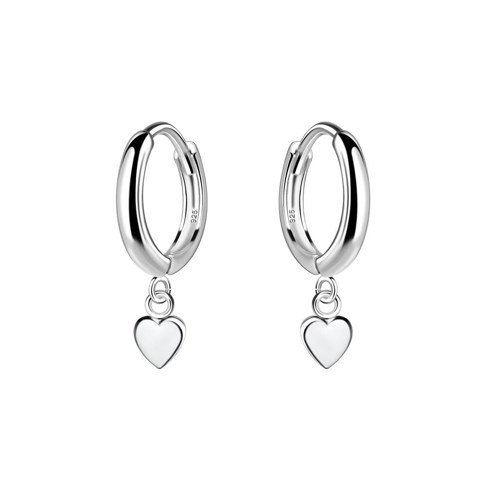Silver Heart Charm Huggie Earrings